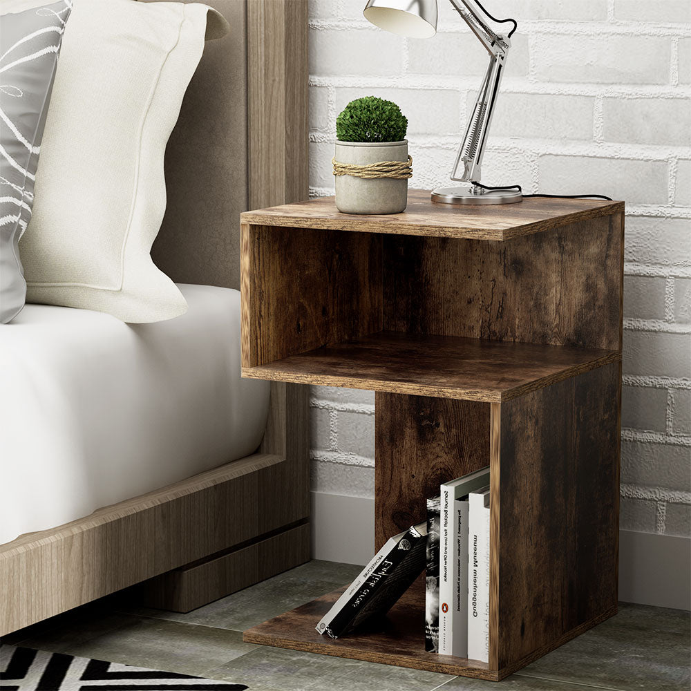 Bedside Table 2 Shelves Lamp Table - Rustic Oak