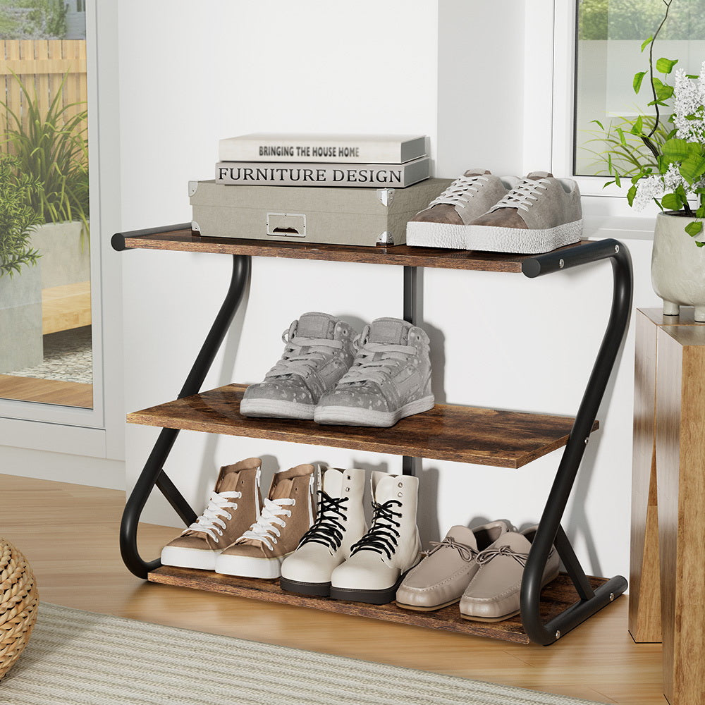 Shoe Rack Storage Shelves Organiser 3 Tiers Shoe Stand Industrial Black