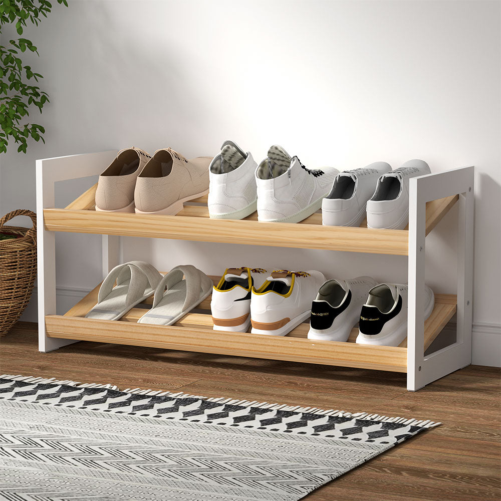 Shoe Rack Wooden Storage 2 Tier Storage Nook