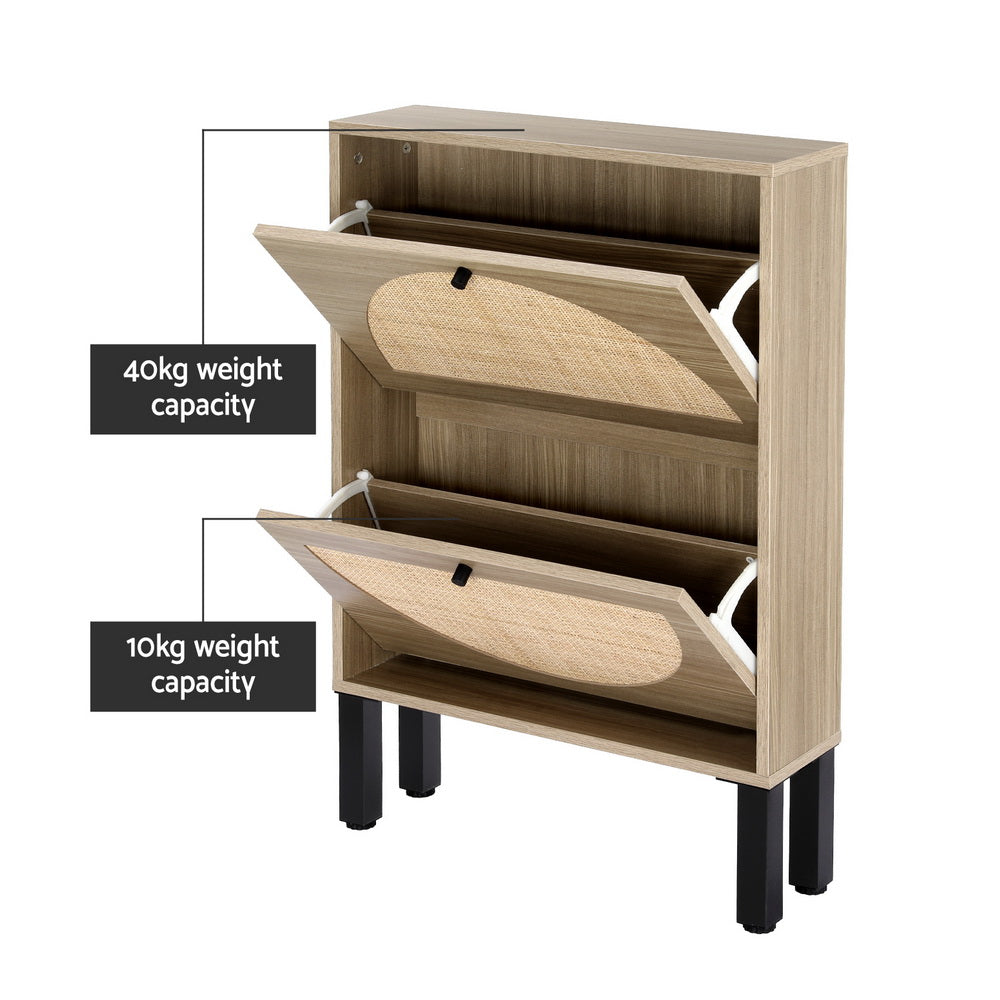 Shoe Cabinet Rattan 2 draw (up to 6 pairs)