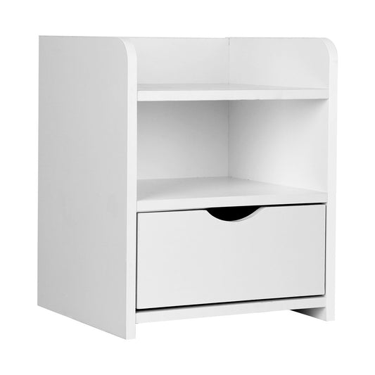 Bedside Table with Drawer - White