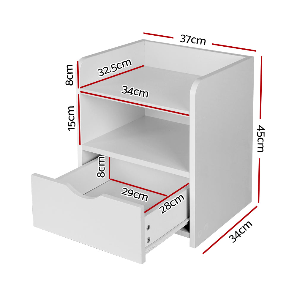 Bedside Table with Drawer - White