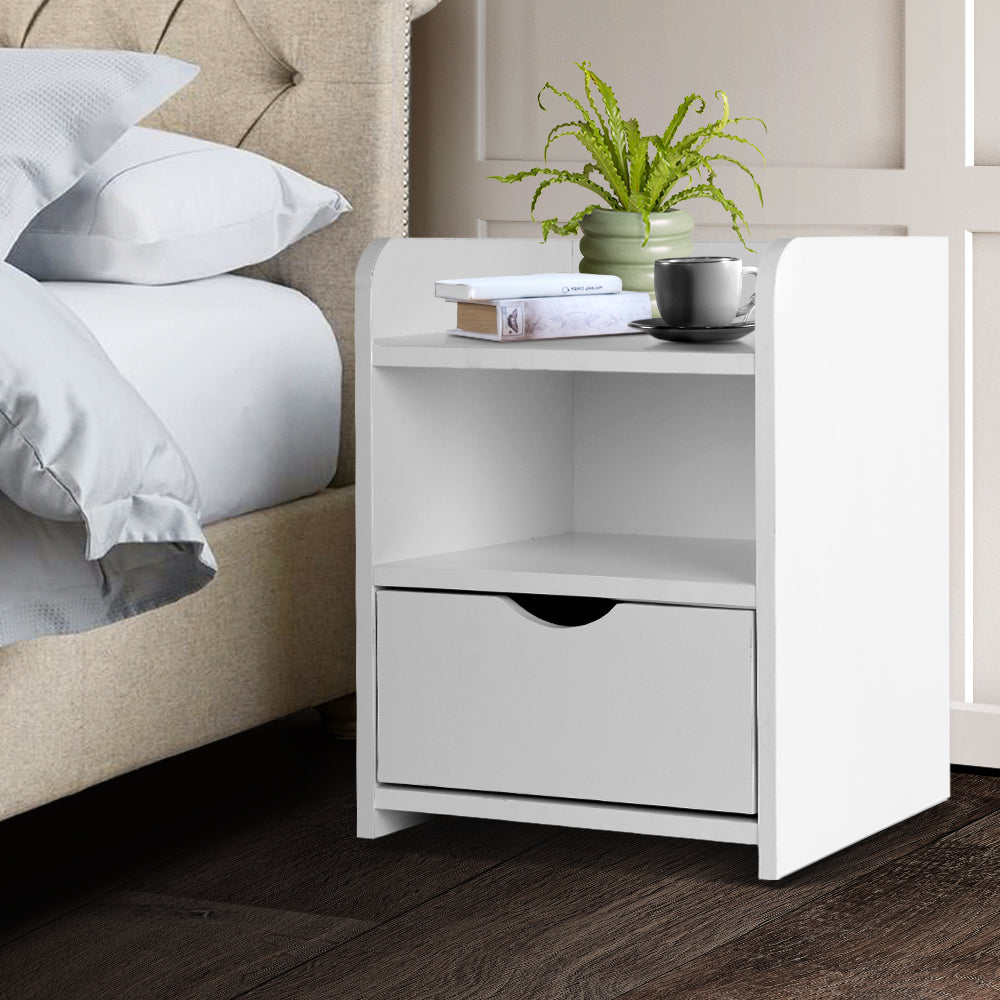 Bedside Table with Drawer - White