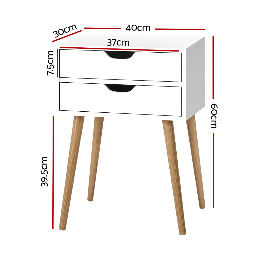 Bedside Table 2 Drawers - White