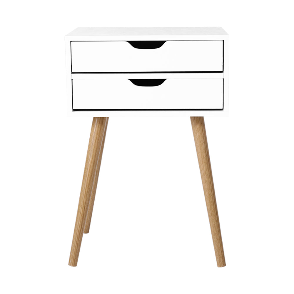 Bedside Table 2 Drawers - White