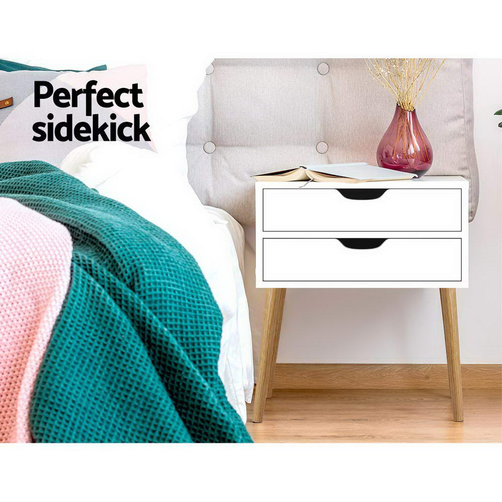 Bedside Table 2 Drawers - White