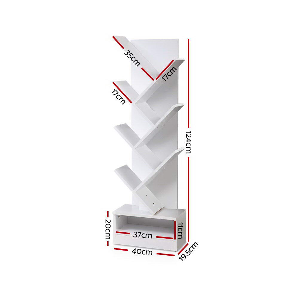 Bookshelf Book Storage Tree Shape Rack Bookcase - White