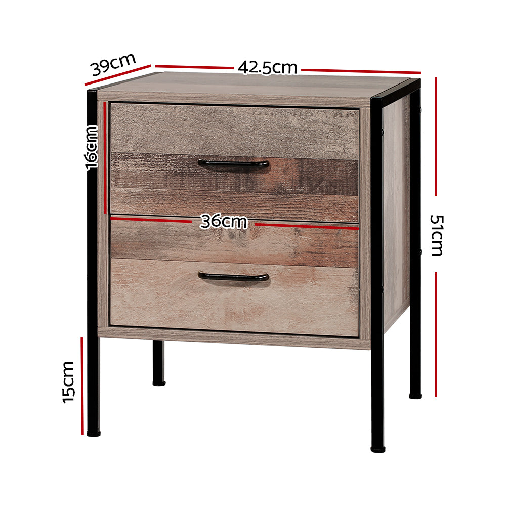 Bedside Table 2 Drawers Bedroom Storage