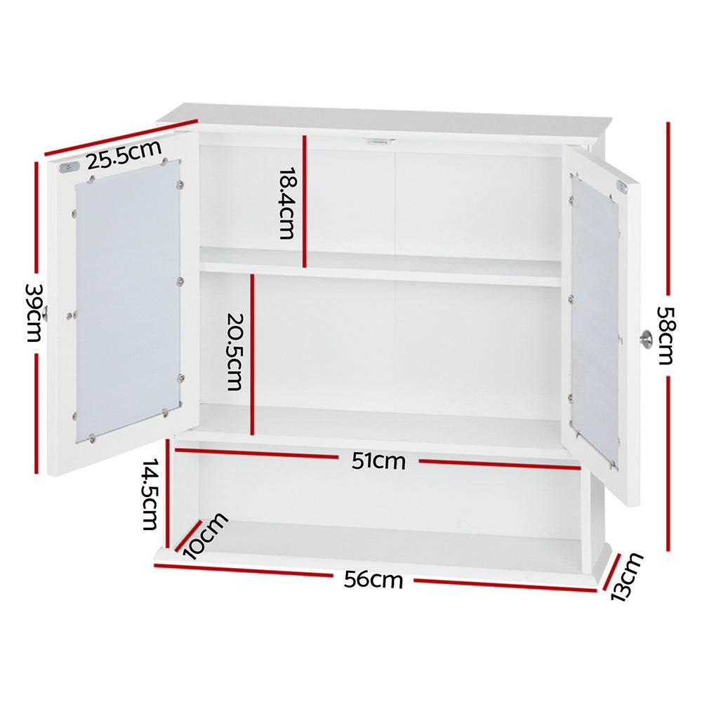 Bathroom Mirror Cabinet Storage Cupboard - White