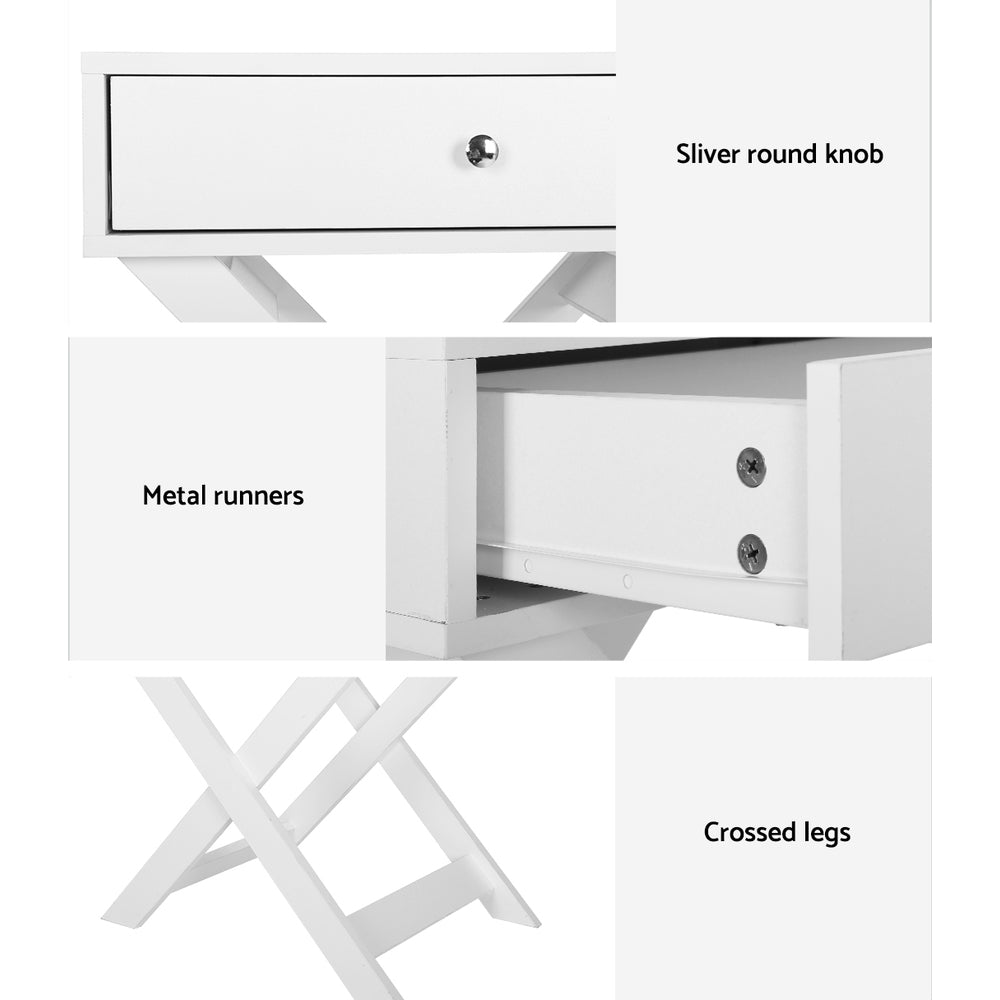 Bedside Table Side End Table Drawers Nightstand Bedroom Storage White