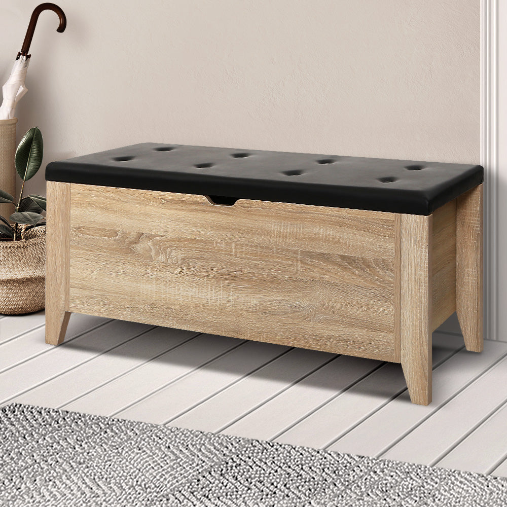 Ottoman Storage Blanket Box Leather - Oak storage nook