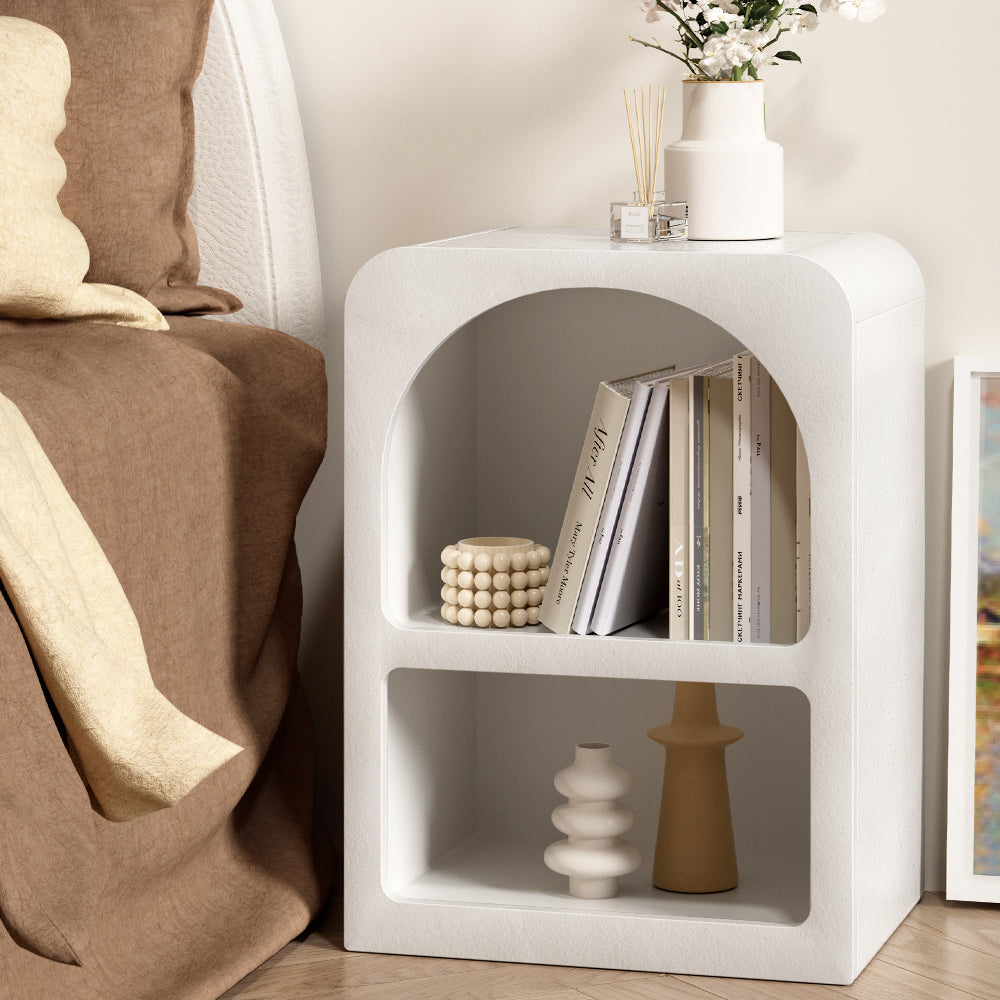 bedroom storage, bedside table, storage nook