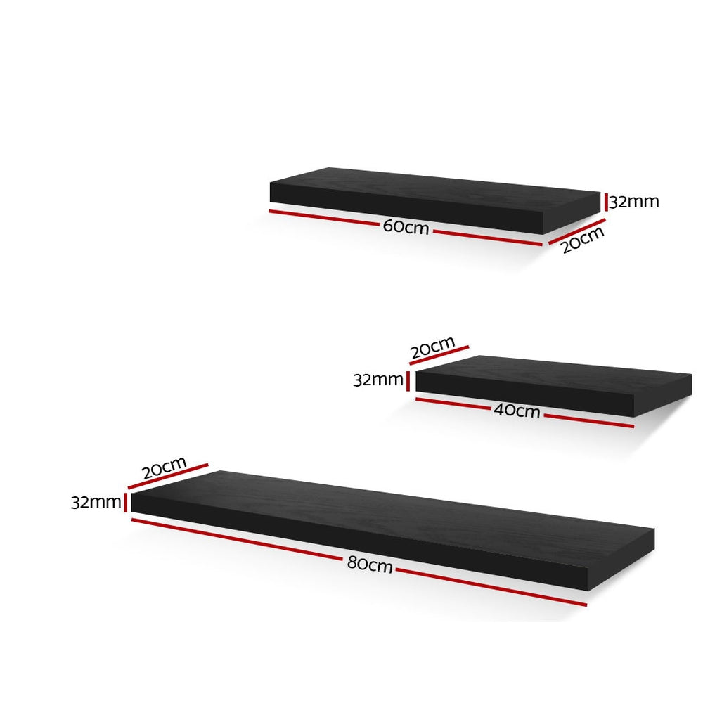 Floating Wall Shelves 3 Piece - Black