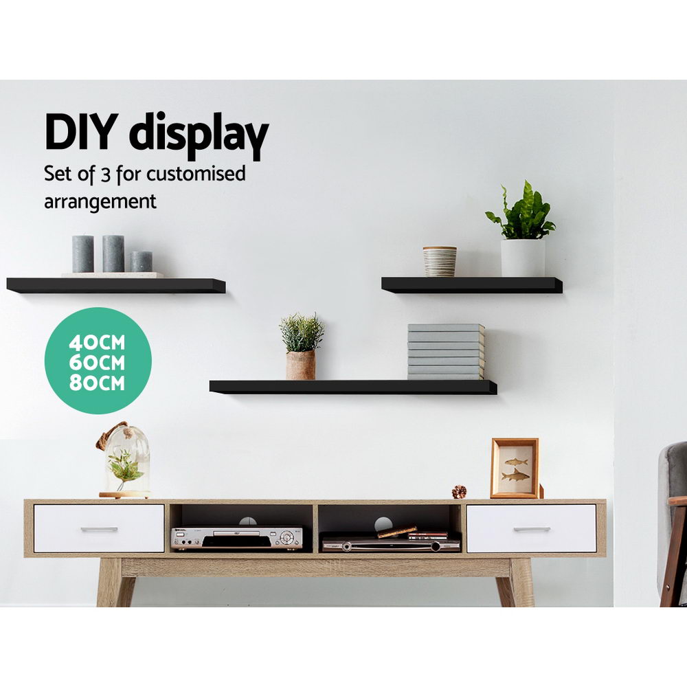 Floating Wall Shelves 3 Piece - Black