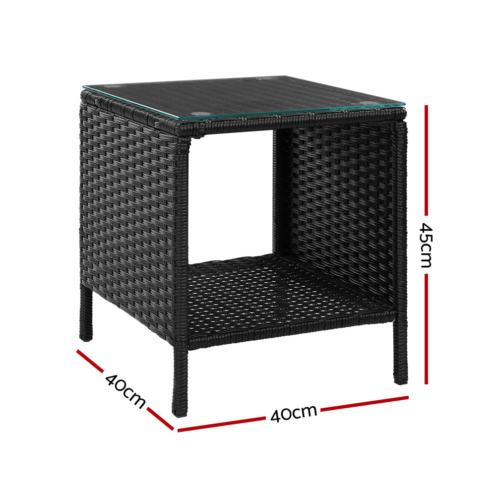 Coffee Side Table Wicker Outdoor Garden Furniture - Black