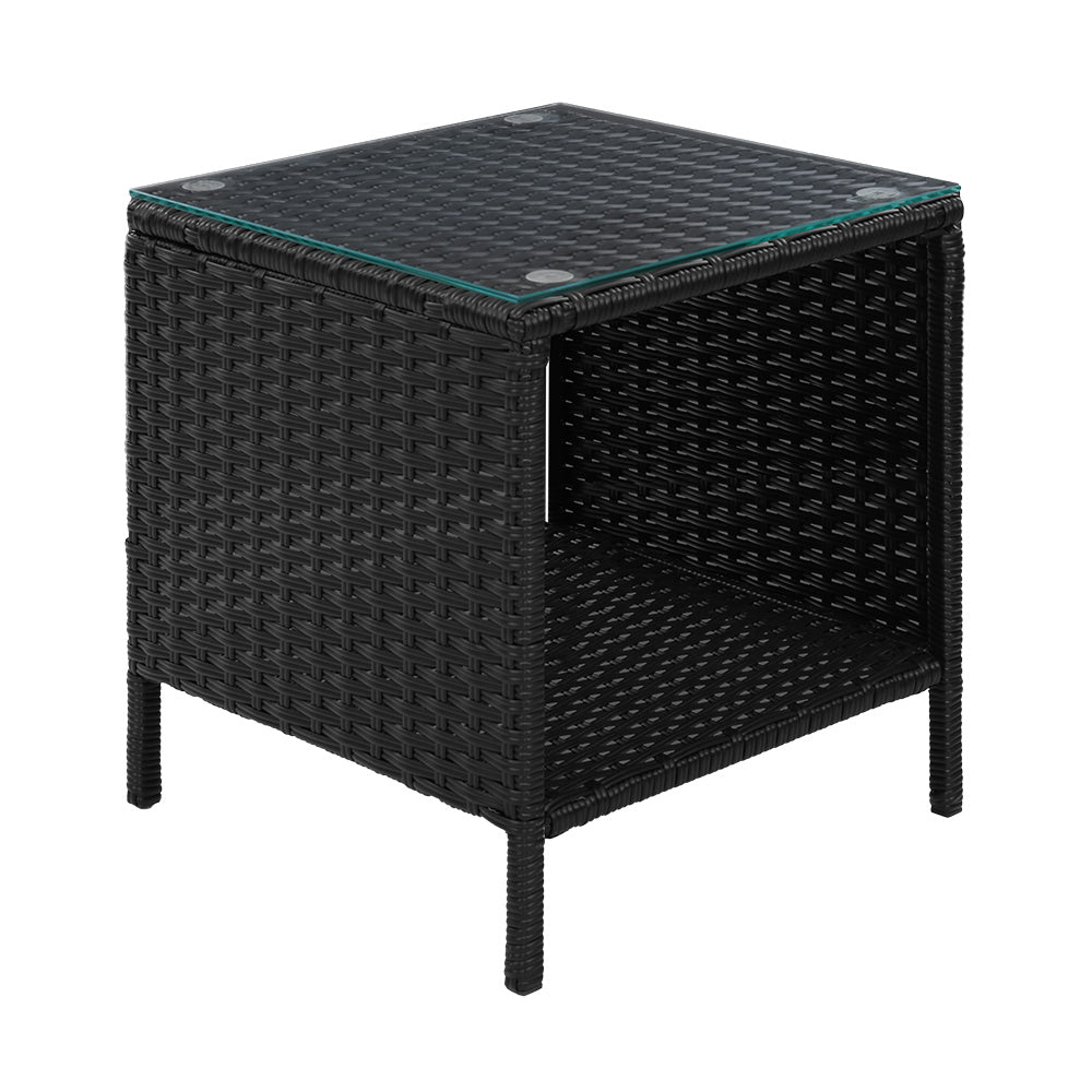 Coffee Side Table Wicker Outdoor Garden Furniture - Black