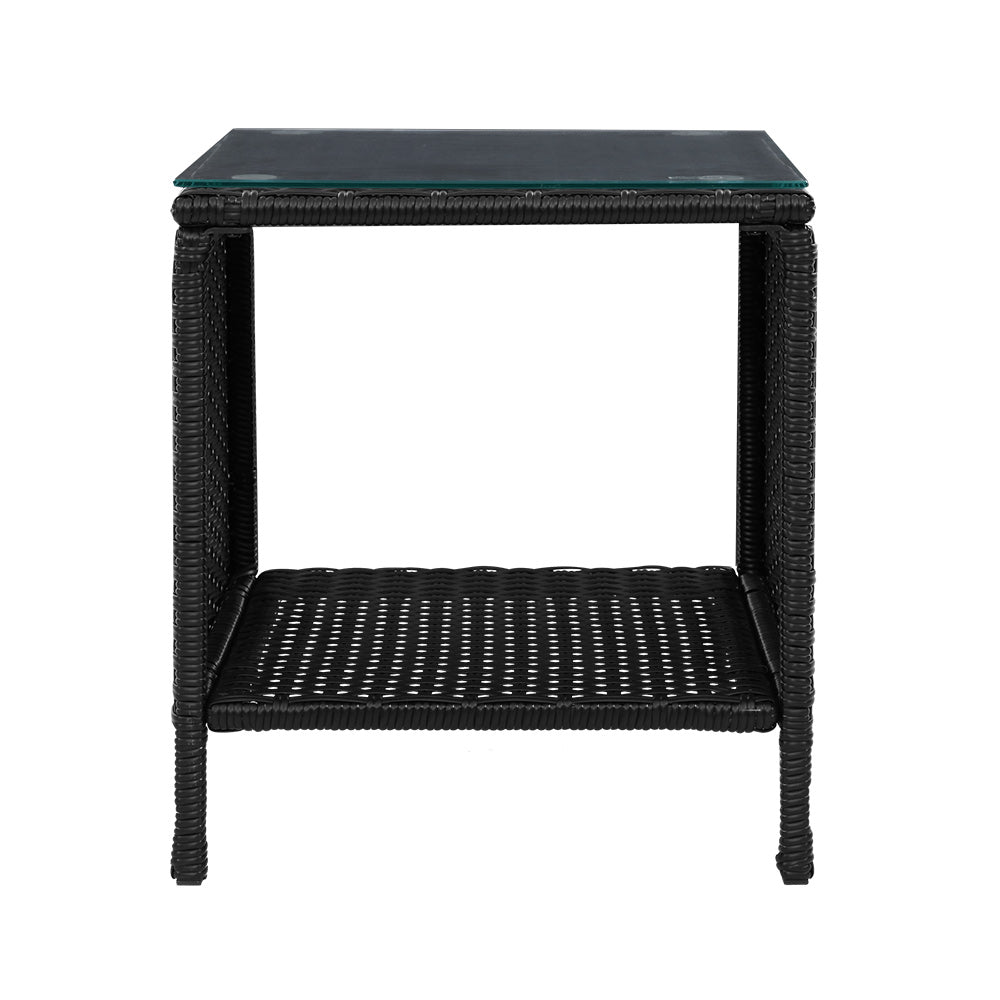 Coffee Side Table Wicker Outdoor Garden Furniture - Black