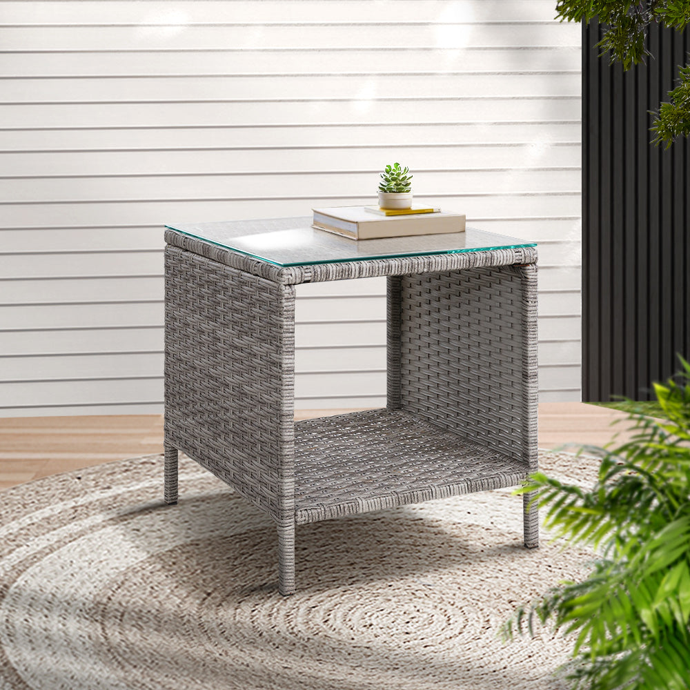 Coffee Side Table Wicker Outdoor Garden Furniture - grey