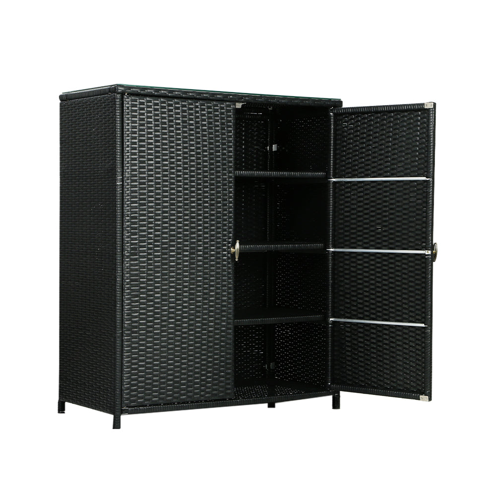 Outdoor Storage Cabinet Box Wicker - Black 