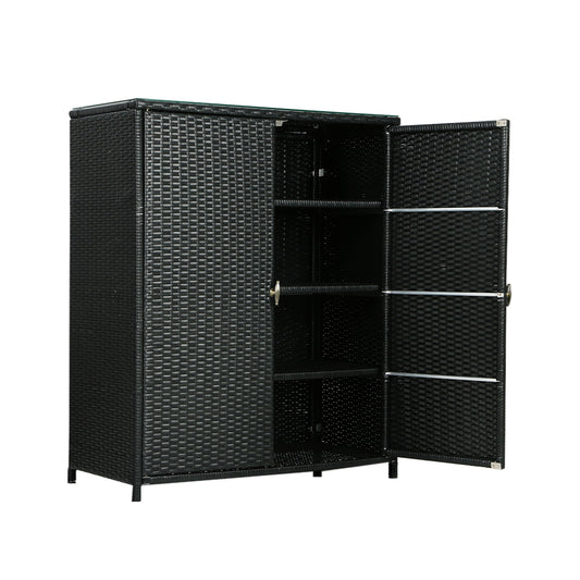 Outdoor Storage Cabinet Box Wicker - Black 