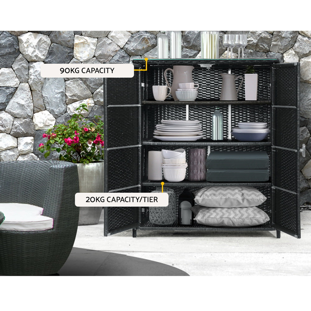 Outdoor Storage Cabinet Box Wicker - Black 