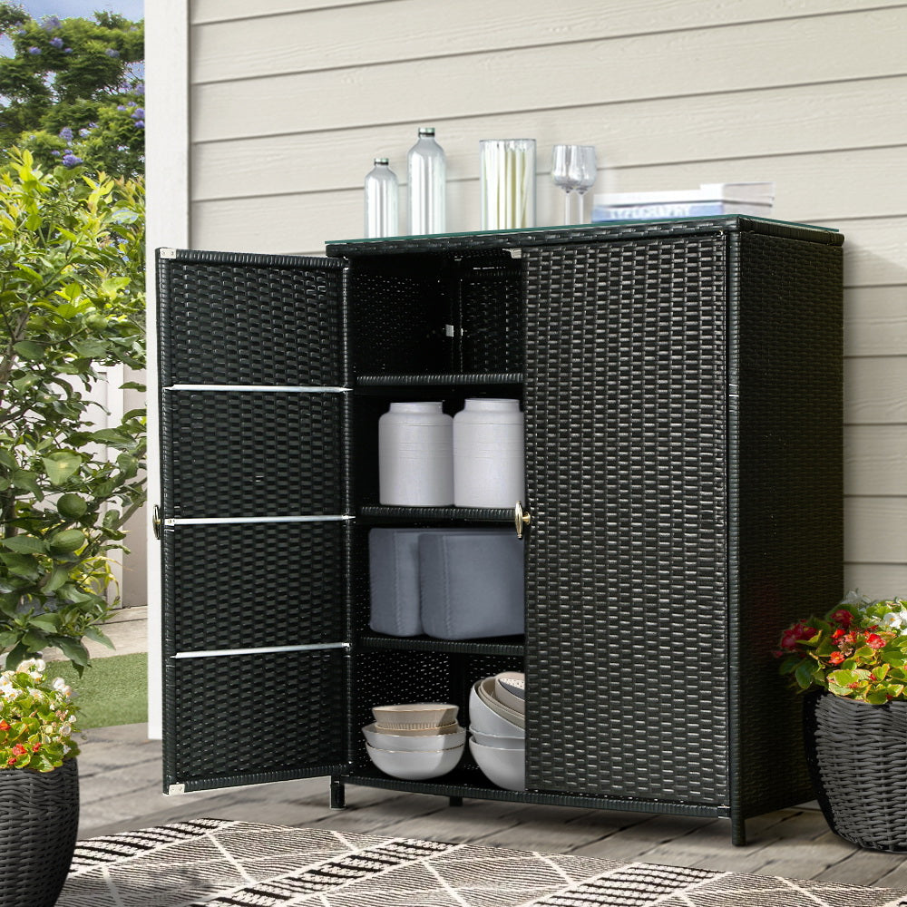 Outdoor Storage Cabinet Box Wicker - Black 