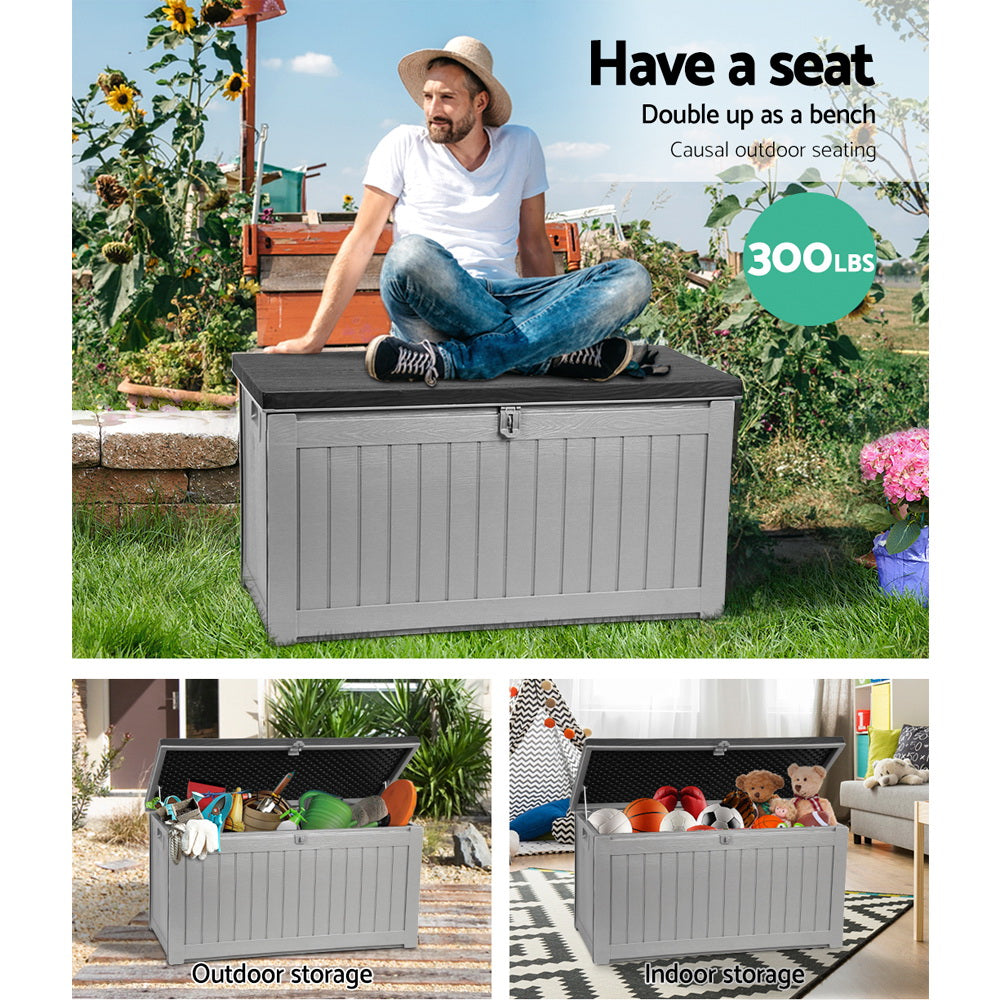 Outdoor Storage Box Garden Seat 190L - Grey/Black