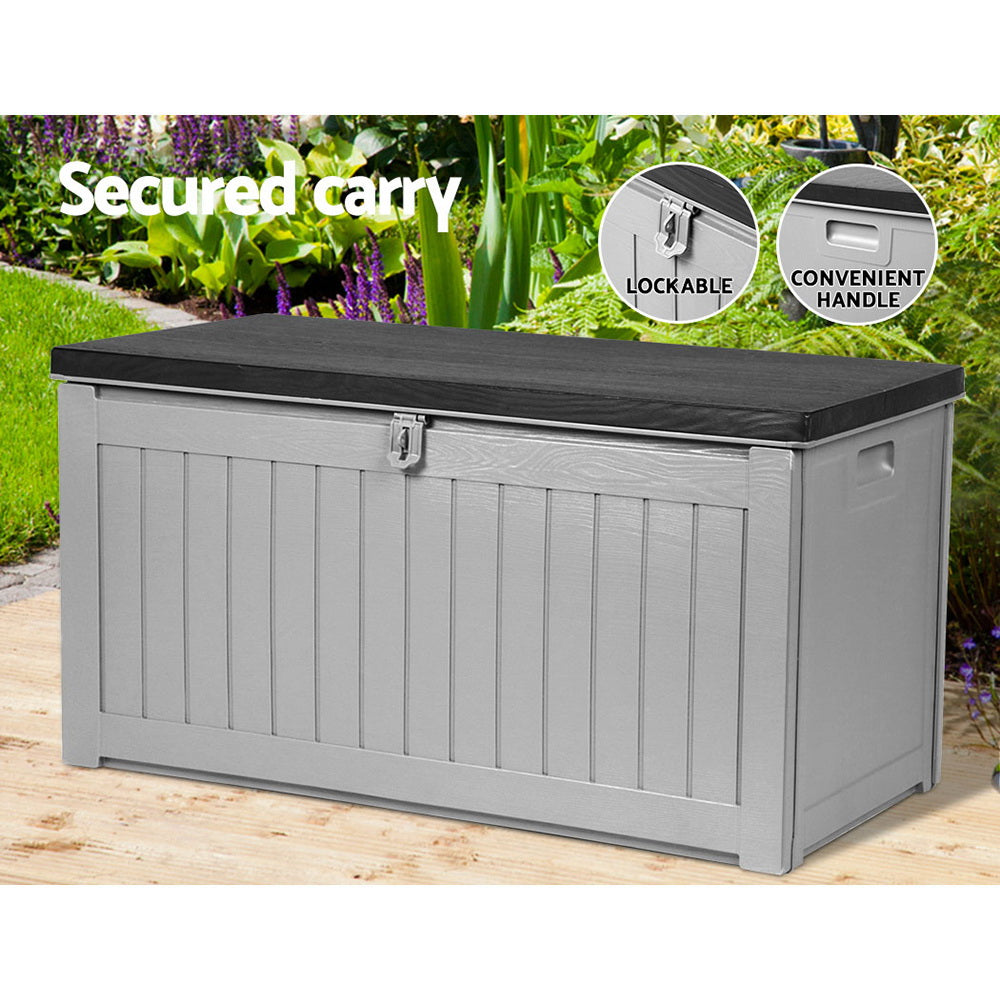 Outdoor Storage Box Garden Seat 190L - Grey/Black