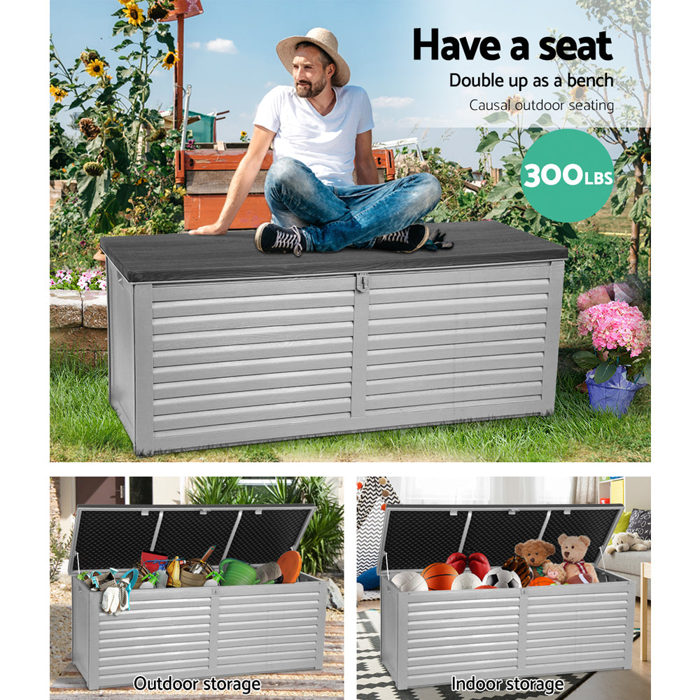 Outdoor Garden Storage Box 390L - Grey/Black Storage Nook