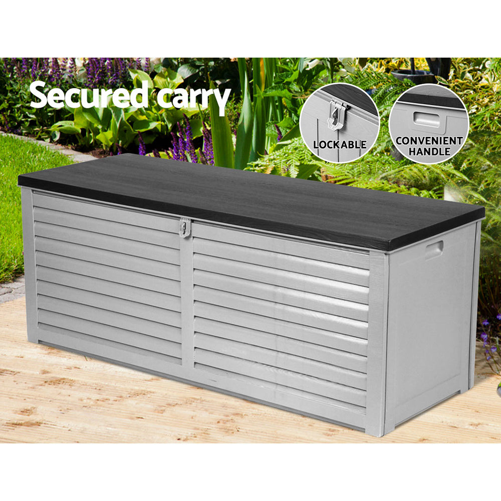 Outdoor Garden Storage Box 390L - Grey/Black Storage Nook