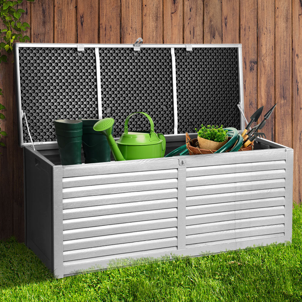 Outdoor Garden Storage Box 390L - Grey/Black Storage Nook