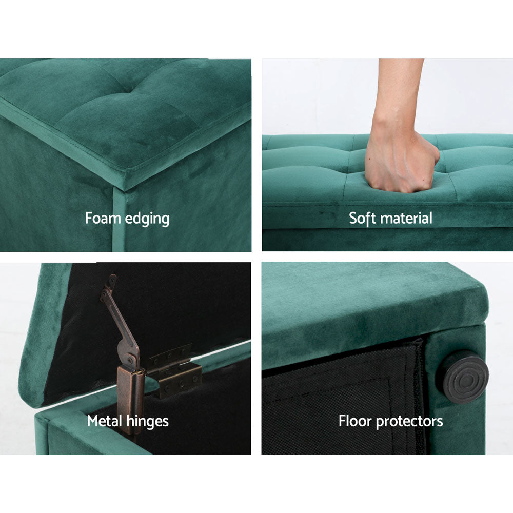 Ottoman Storage Blanket Box Velvet - Green