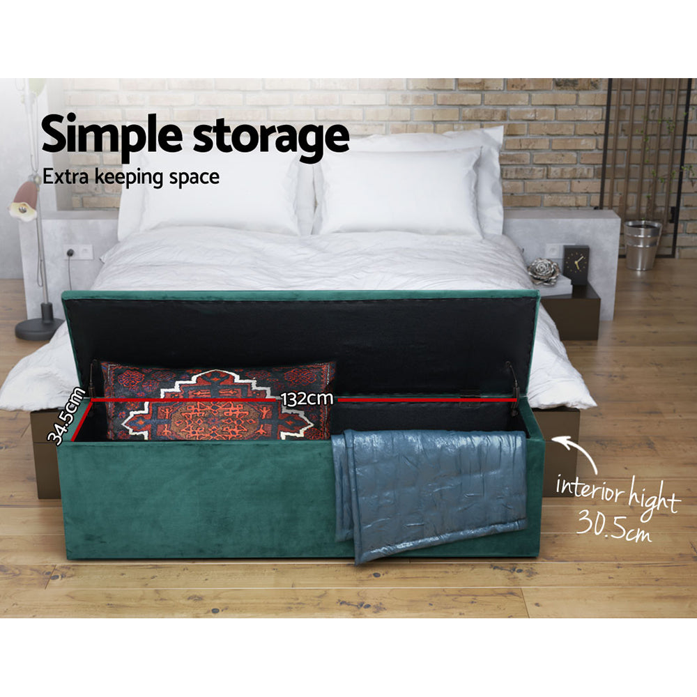 Ottoman Storage Blanket Box Velvet - Green