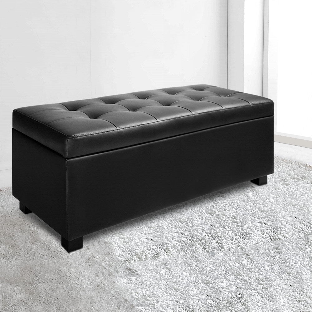 Storage Ottoman Faux Leather - Black storage nook