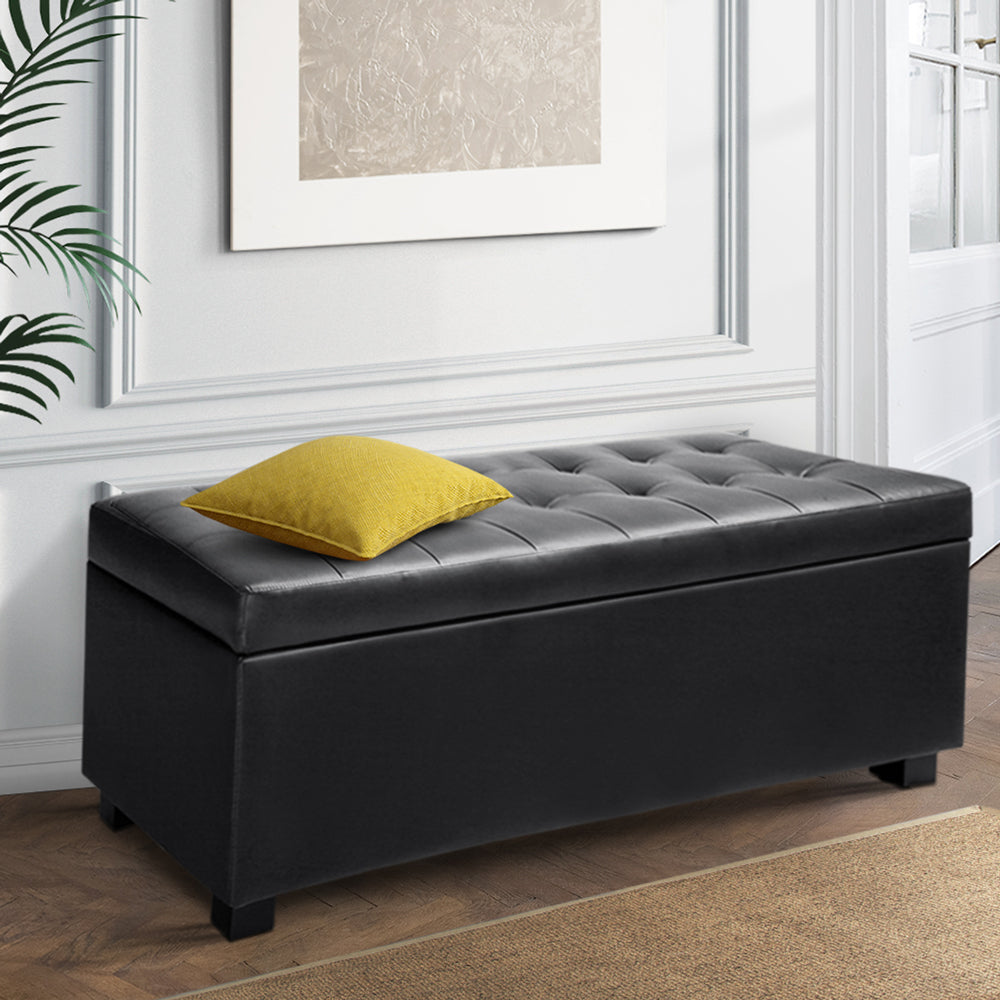 Storage Ottoman Faux Leather - Black storage nook