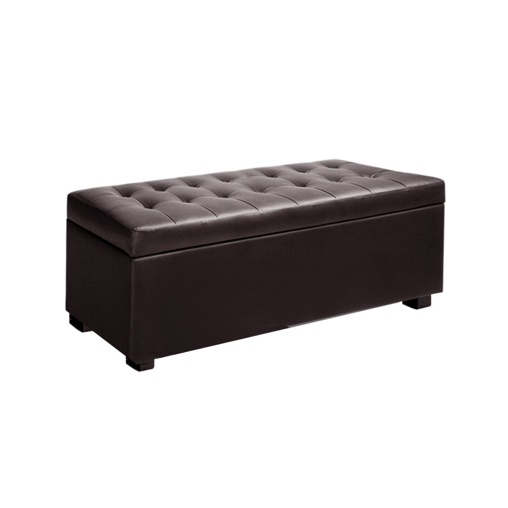 Ottoman Storage Blanket Box Footstool Leather Brown Storage Nook