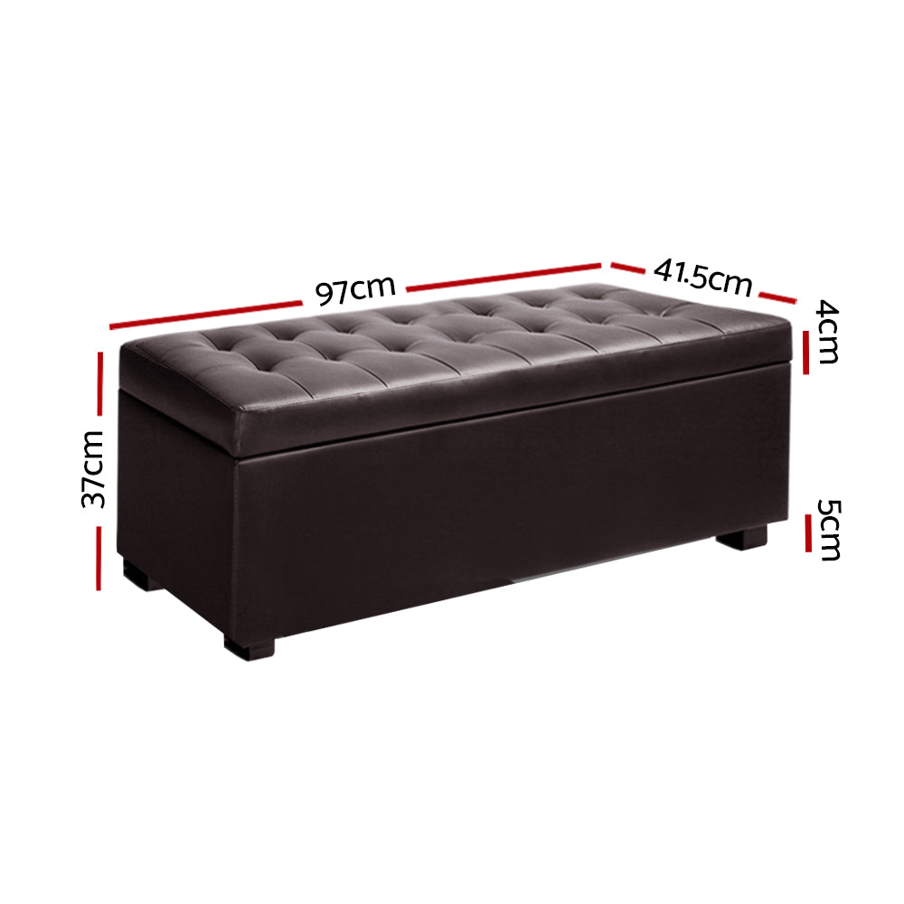 Ottoman Storage Blanket Box Footstool Leather Brown Storage Nook