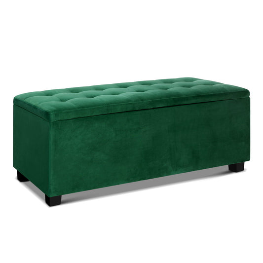 Ottoman Storage Blanket Box Velvet - Green Storage Nook