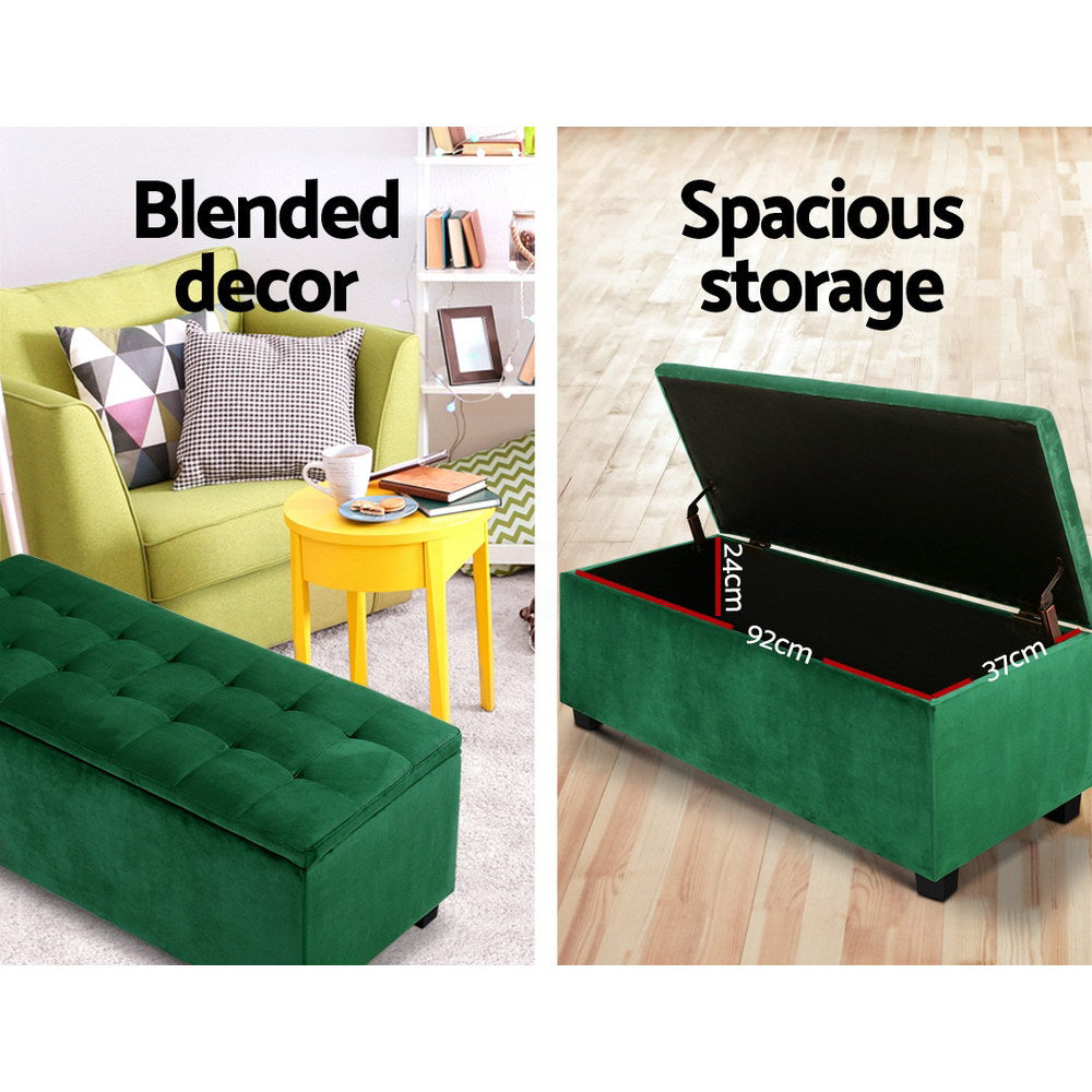 Ottoman Storage Blanket Box Velvet - Green