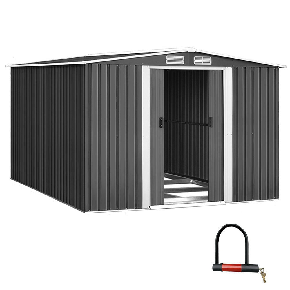 Garden Shed Outdoor Storage 2.58x3.14x2.02M Metal Base Grey