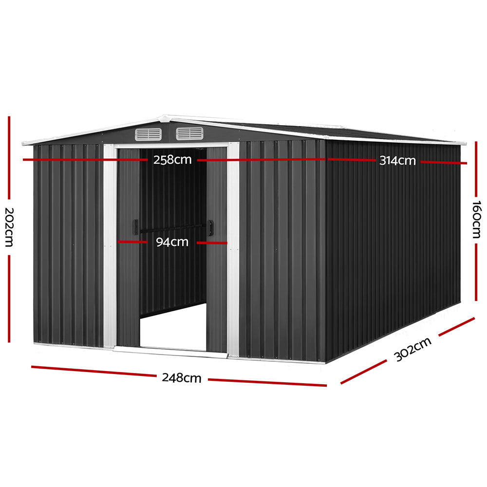 Garden Shed Outdoor Storage 2.58x3.14x2.02M Metal Base Grey