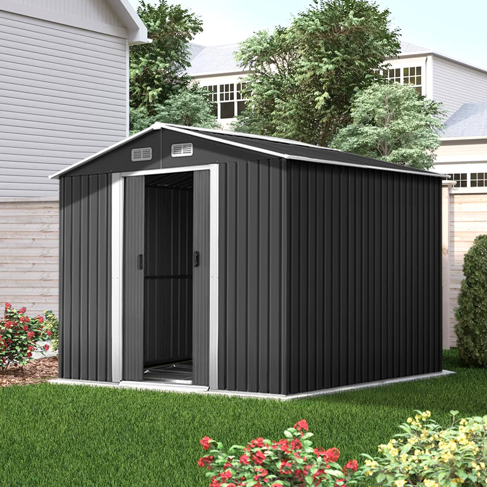 Garden Shed Outdoor Storage 2.58x3.14x2.02M Metal Base Grey