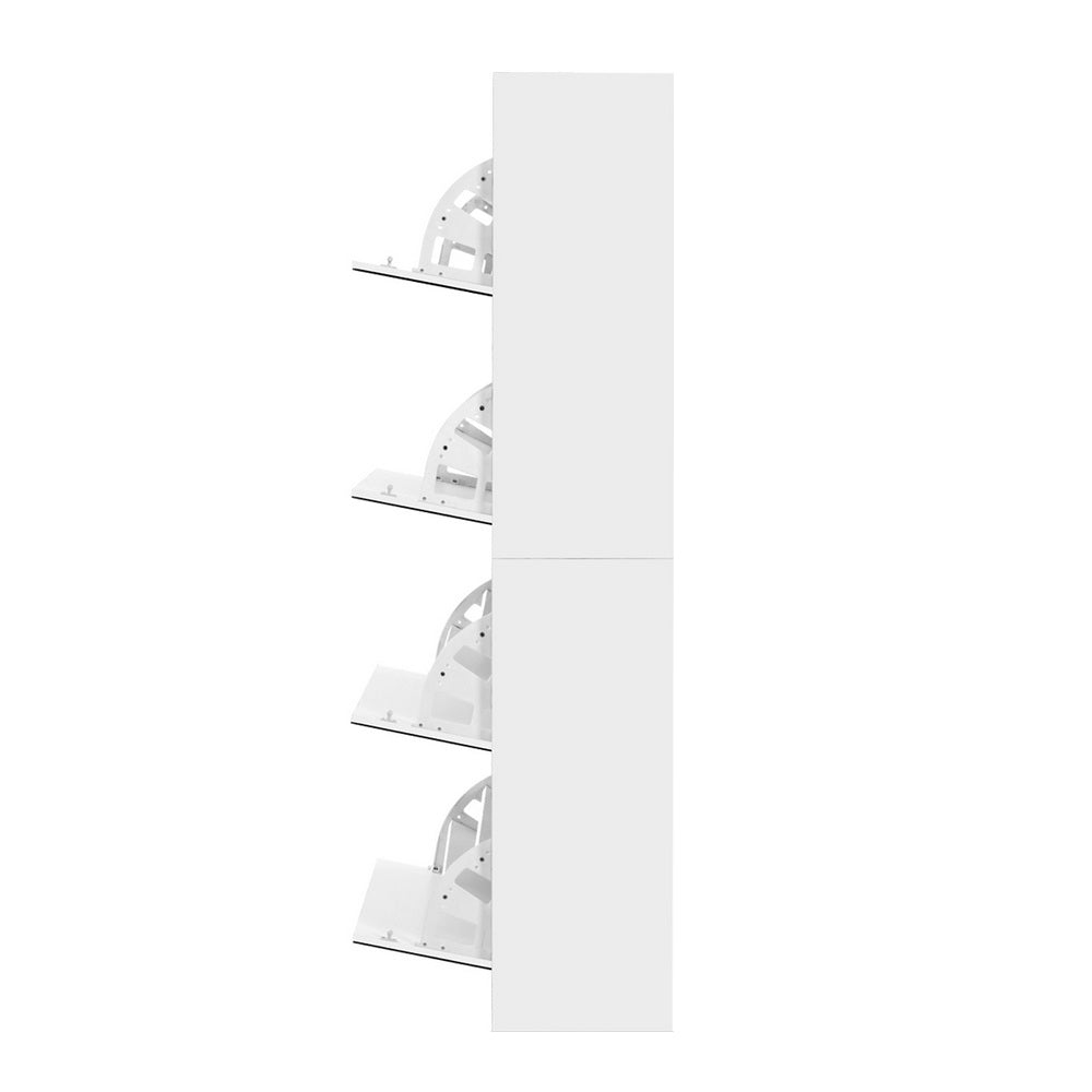 Shoe Cabinet 5 Drawer Mirrored Wooden  - White