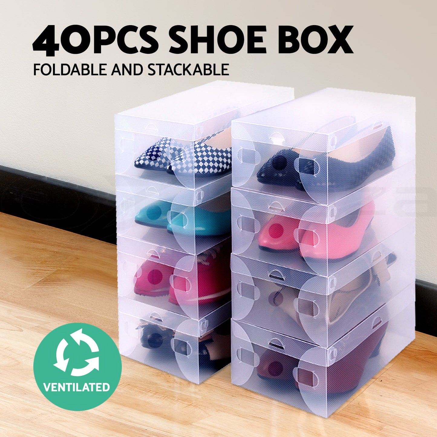 Foldable Shoe Storage, Stackable Case, Set of 40