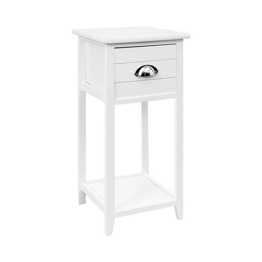 Bedside Table Nightstand with Drawer Storage Cabinet - White