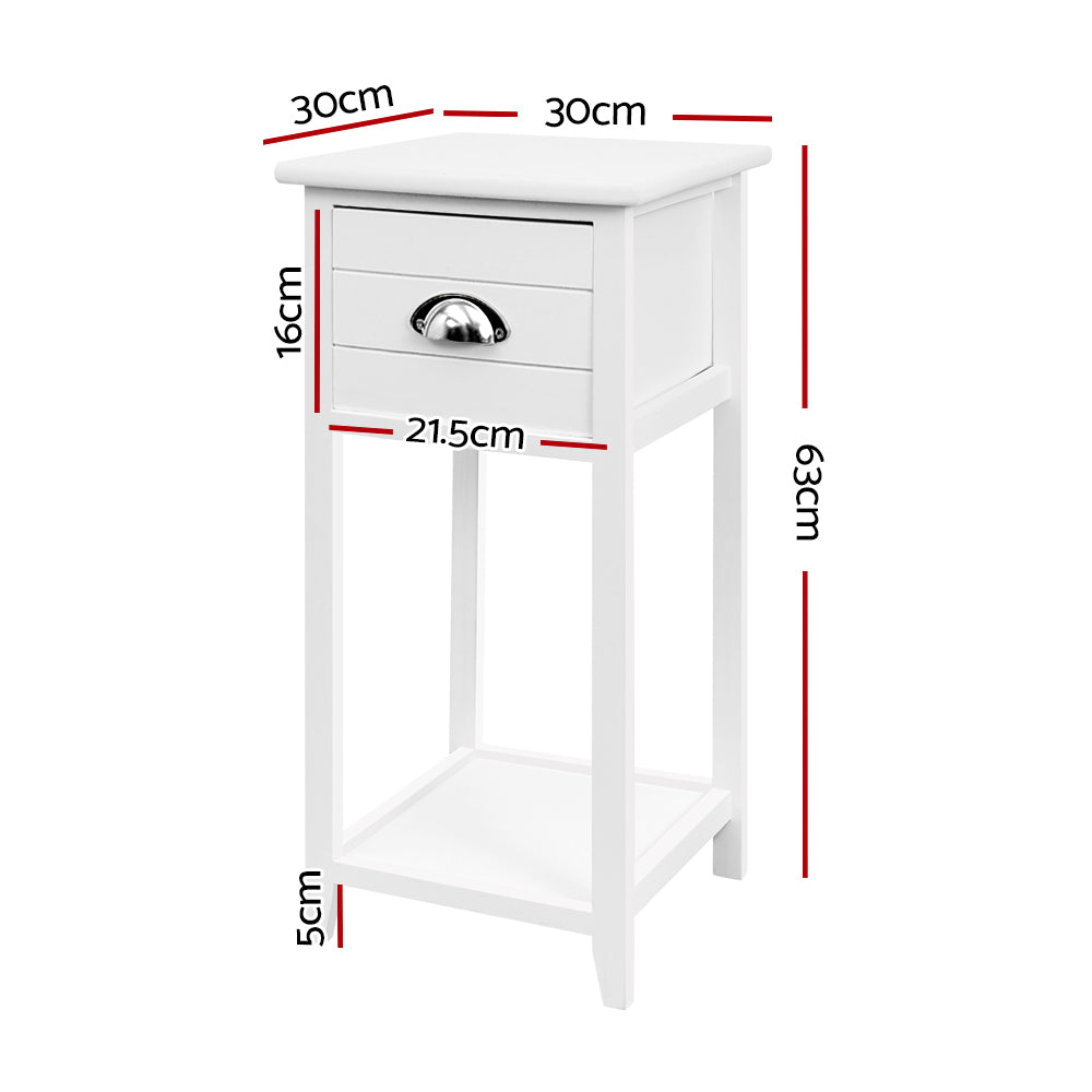 Bedside Table Nightstand with Drawer Storage Cabinet - White