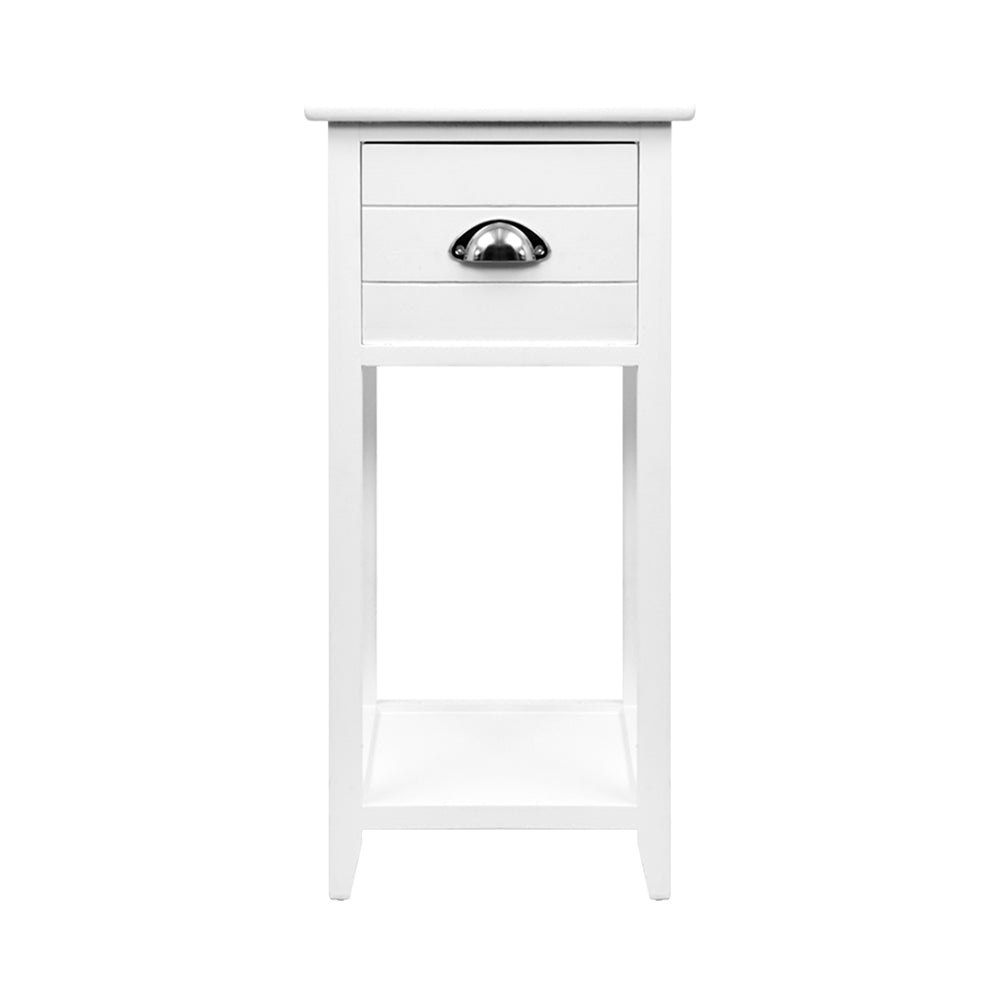 Bedside Table Nightstand with Drawer Storage Cabinet - White