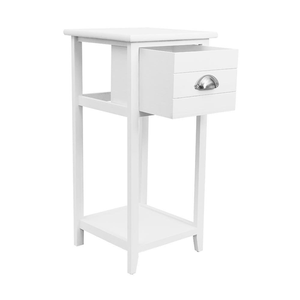 Bedside Table Nightstand with Drawer Storage Cabinet - White