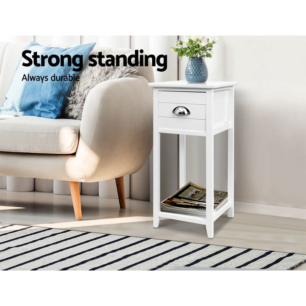 Bedside Table Nightstand with Drawer Storage Cabinet - White