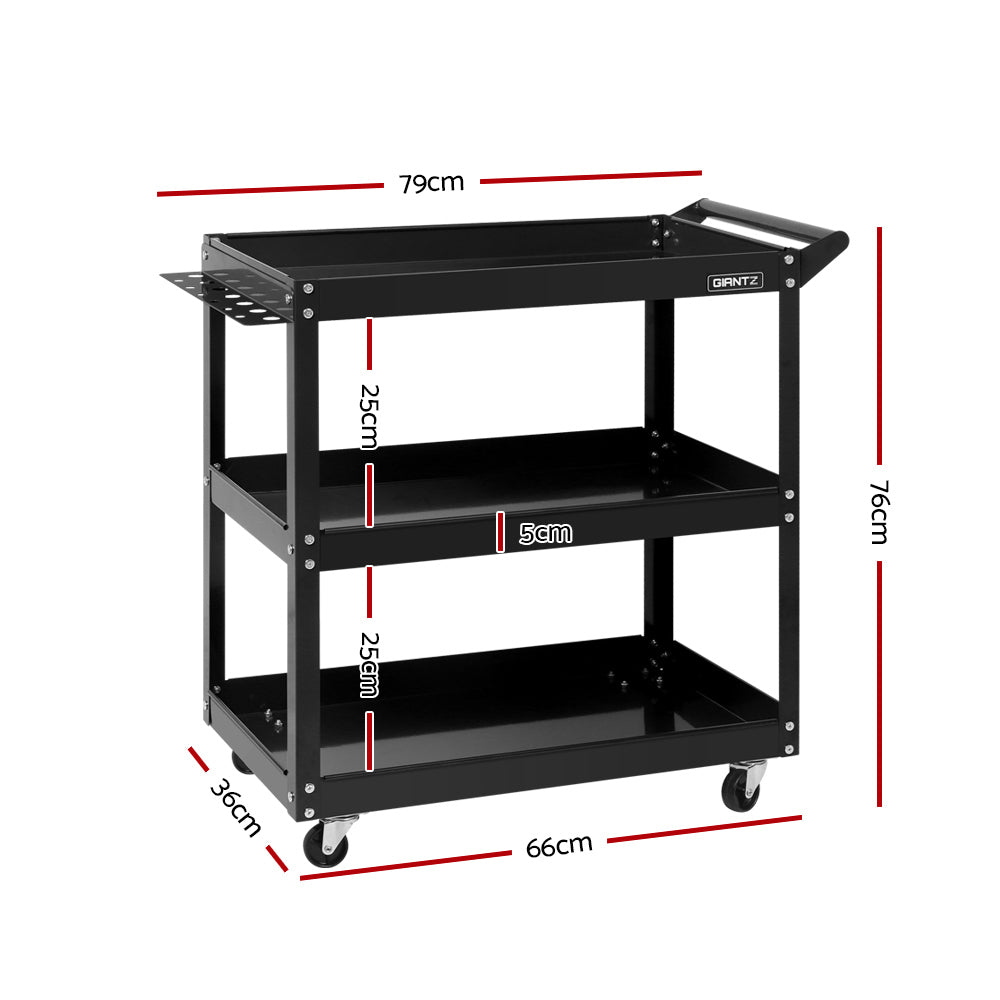 Tool Cart 3 Tier Parts Steel Trolley Mechanic Storage Organizer Black